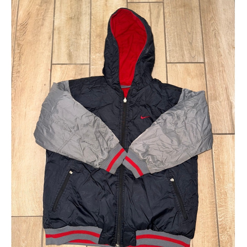 Nike Reversible Puffer Jacket Kids Black Red Grey Hooded Full Zip Warm‎
